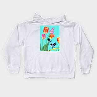 Abstract Blue Wren and Tulips Painting Kids Hoodie